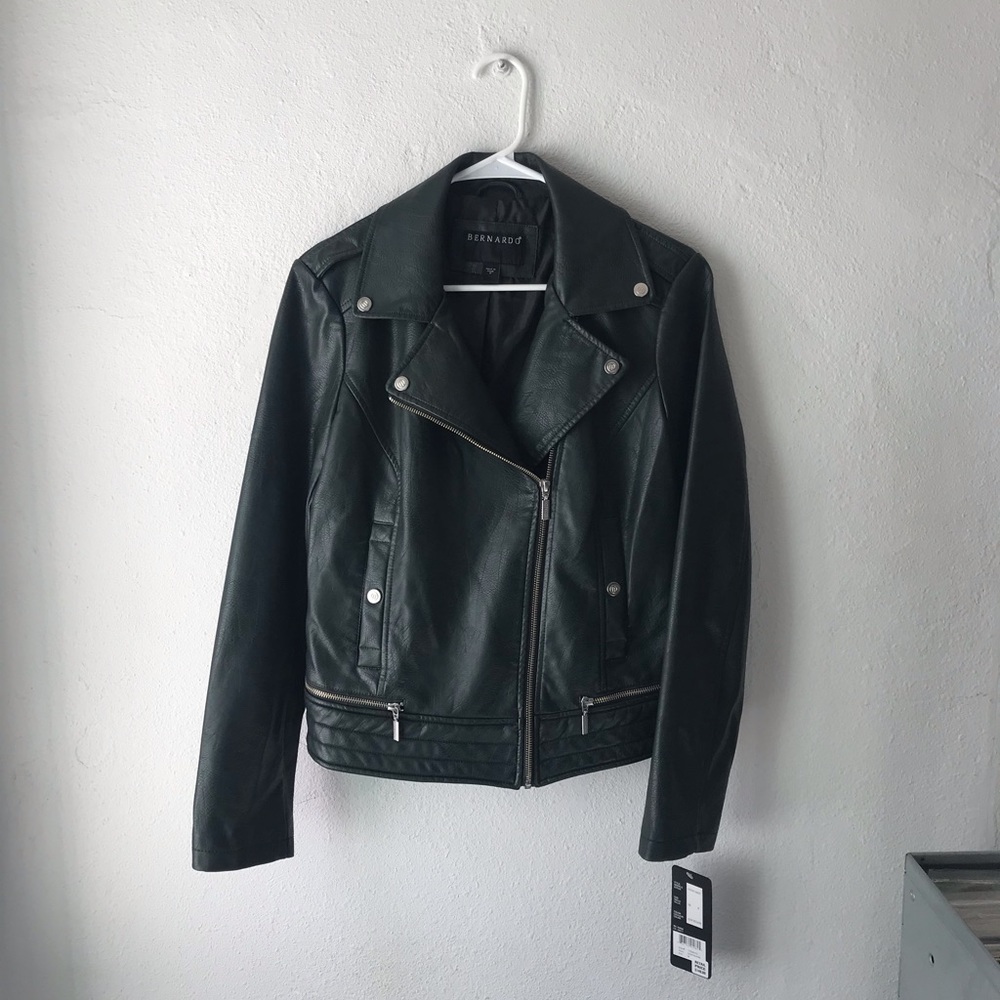 Bernardo Green Faux Leather Biker Jacket NWT